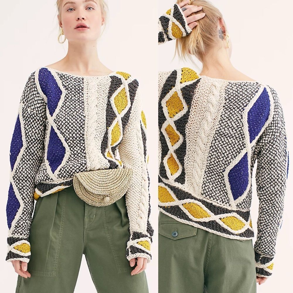 One On One Kythnos Sweater Size 3 L Handmade Greece Chunky Knit Free People